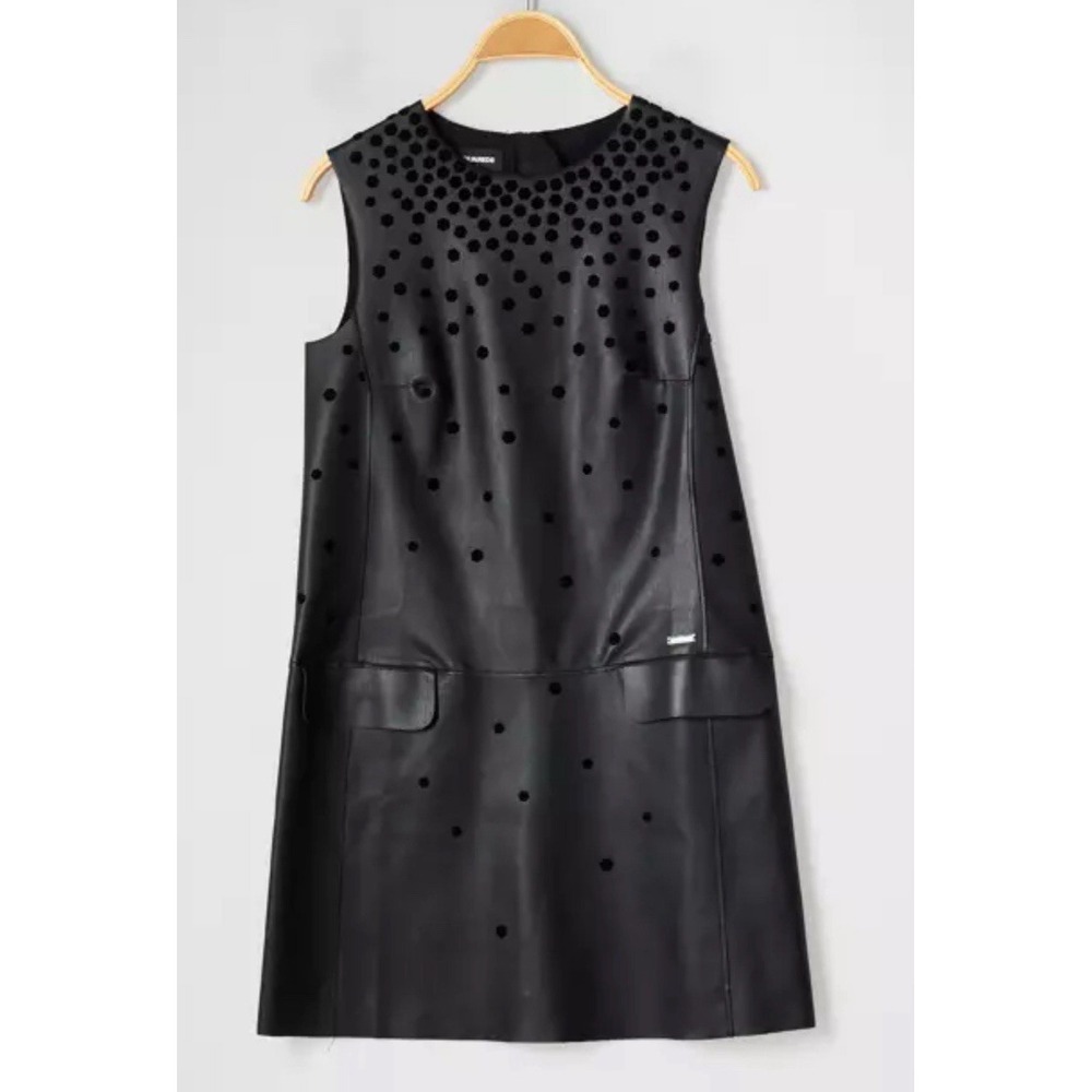 DSQUARED2 Girls Faux Leather Black Polka Dot Midi Dress Sz 8y Pre Loved‎